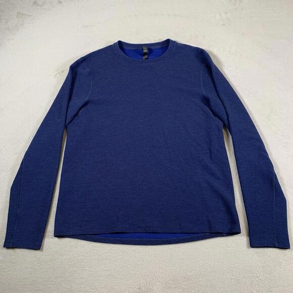 Lululemon Shirt Mens Medium Blue Polyester Blend Athletica Long Sleeve Crew Neck - Picture 1 of 11